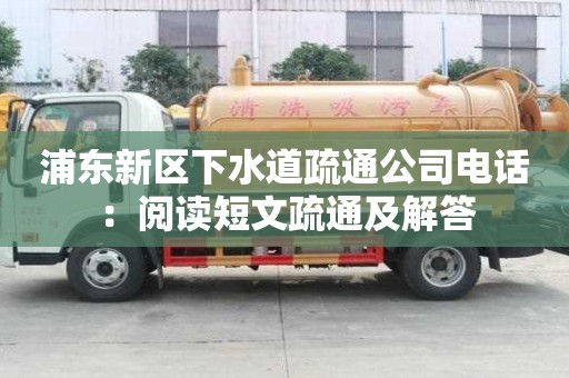 浦東新區下水道疏通公司電話：閱讀短文疏通及解答